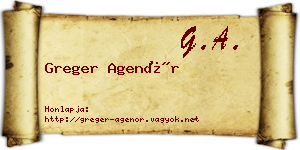 Greger Agenór névjegykártya
